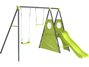 Estructura de juego metálica "Kylian" con tobogán - 4 aparatos - Verde