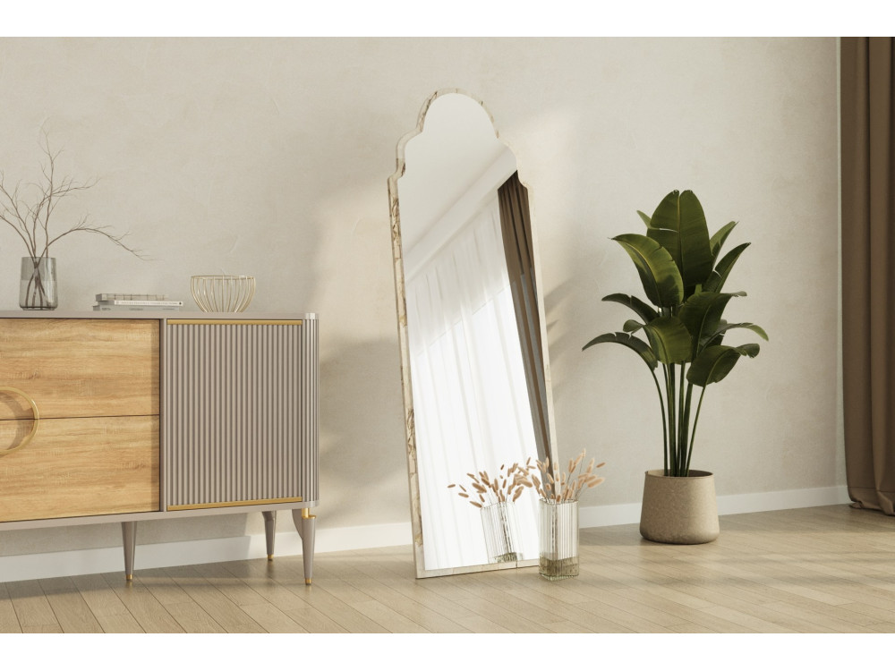 Espejo de madera "Sahmaran" - 50 x 160 cm - Beige