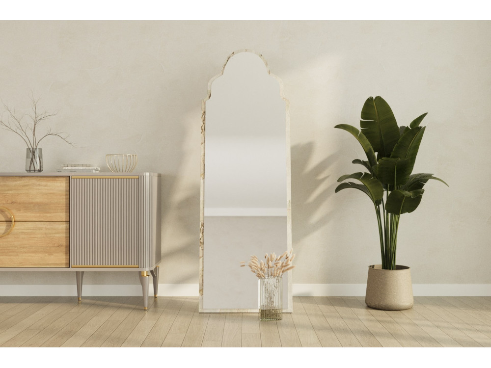 Espejo de madera "Sahmaran" - 50 x 160 cm - Beige
