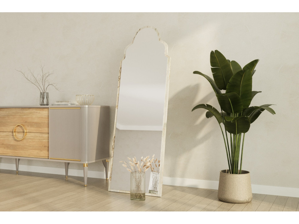 Espejo de madera "Sahmaran" - 50 x 160 cm - Beige