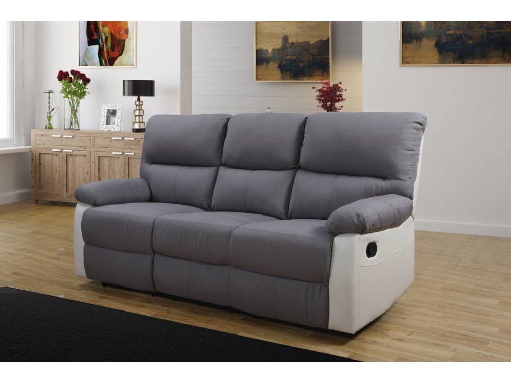 Sofá reclinable 3 plazas "Lincoln" - Blanco/ Gris claro