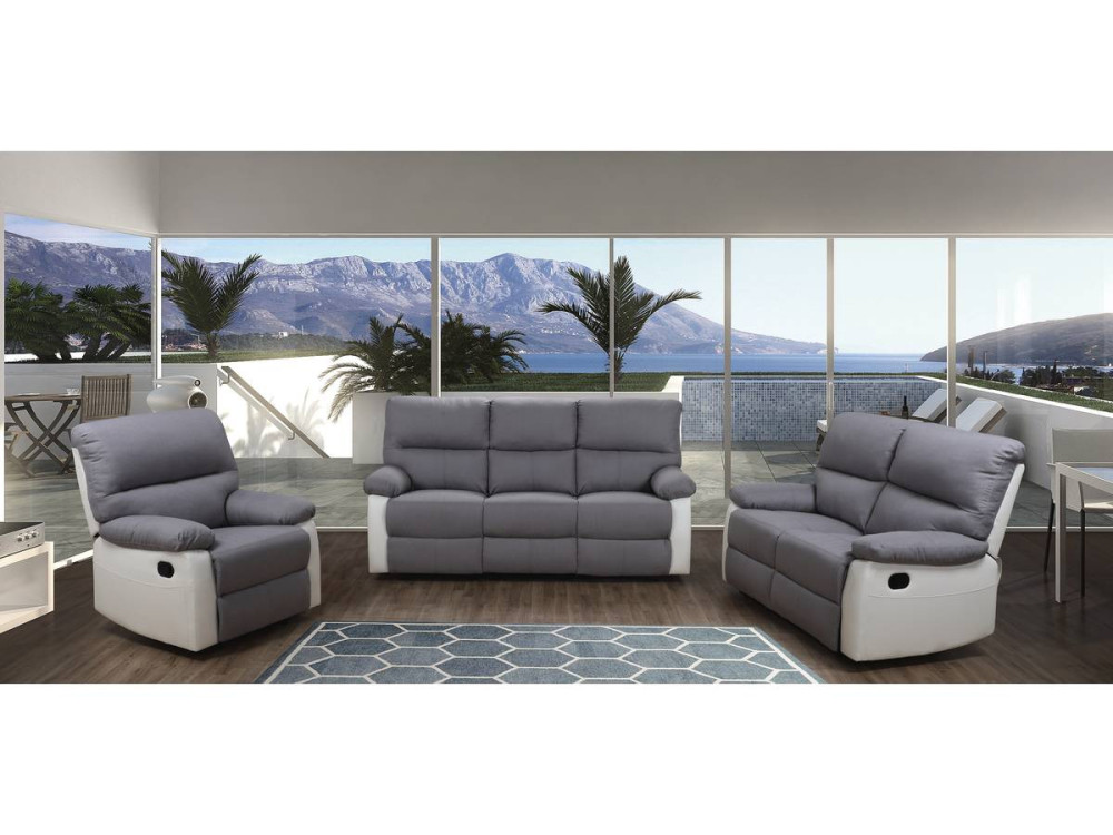 Sofá reclinable 3 plazas "Lincoln" - Blanco/ Gris claro