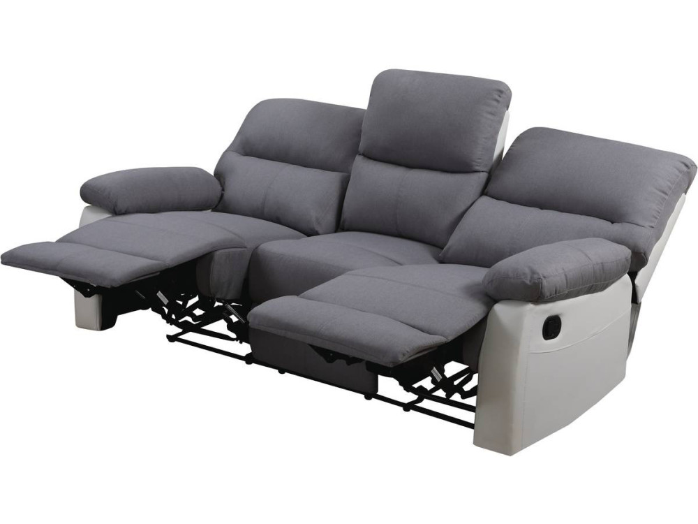 Sofá reclinable 3 plazas "Lincoln" - Blanco/ Gris claro