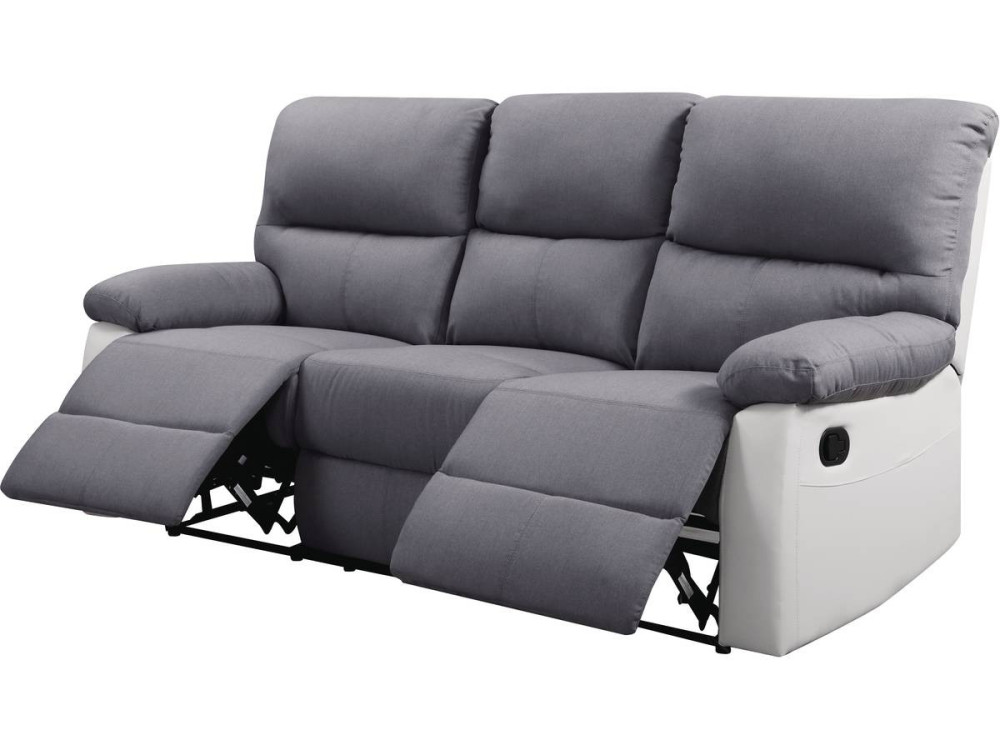 Sofá reclinable 3 plazas "Lincoln" - Blanco/ Gris claro