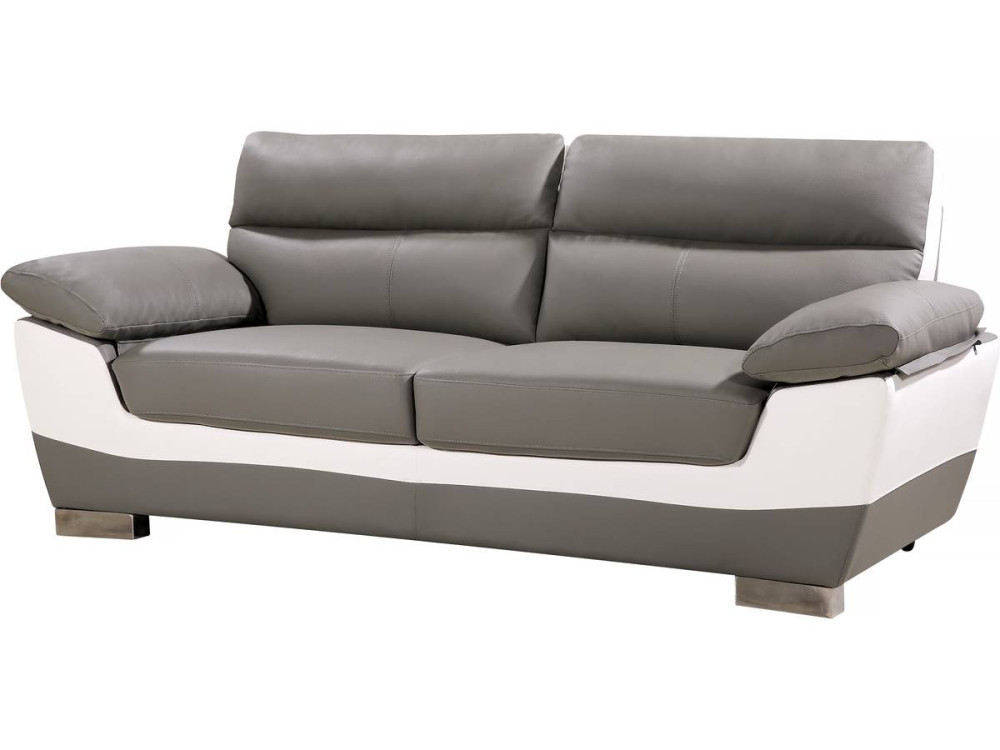 Sofá cuero reconstituido / PVC Dallas - 3 plazas Gris/Blanco