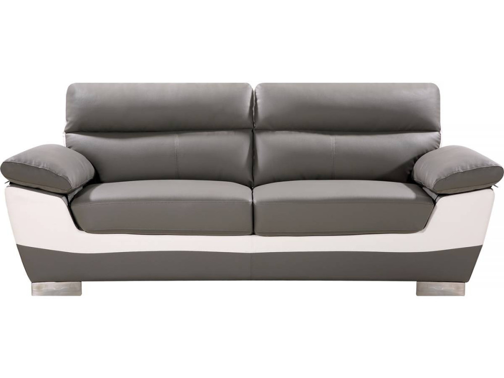 Sofá cuero reconstituido / PVC Dallas - 3 plazas Gris/Blanco