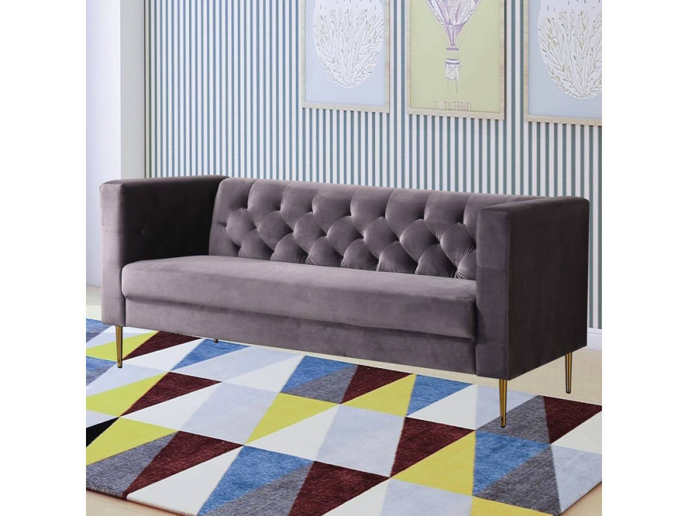 Sofá terciopelo "Bruce" - 3 plazas - Gris