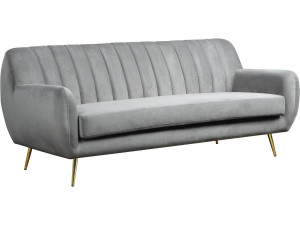 Sofá terciopelo "Evans" - 195 x 84 x 82 cm - 3 plazas - Gris
