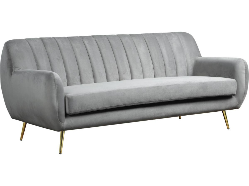 Sofá terciopelo "Evans" - 195 x 84 x 82 cm - 3 plazas - Gris