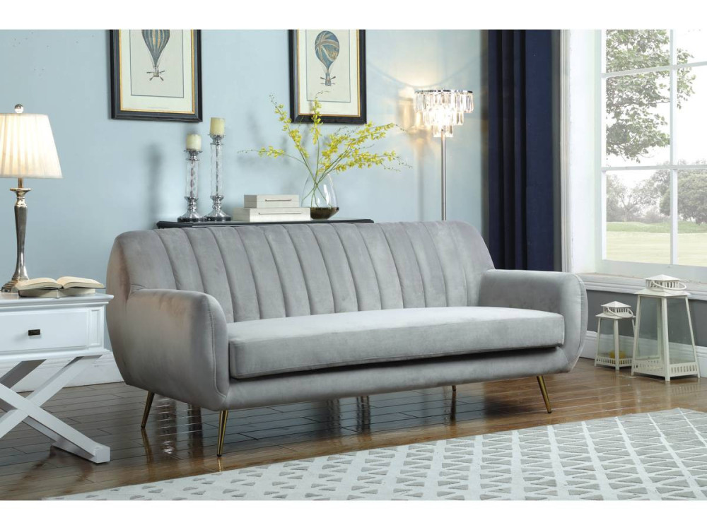 Sofá terciopelo "Evans" - 195 x 84 x 82 cm - 3 plazas - Gris