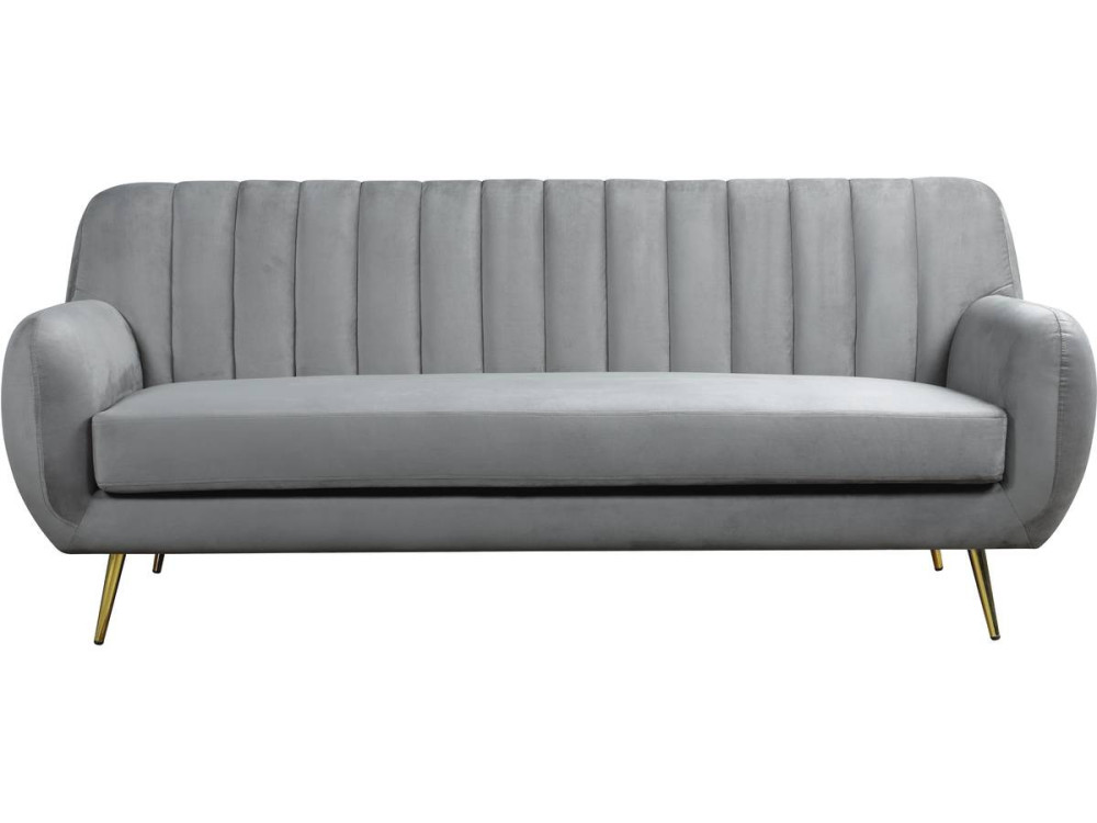 Sofá terciopelo "Evans" - 195 x 84 x 82 cm - 3 plazas - Gris