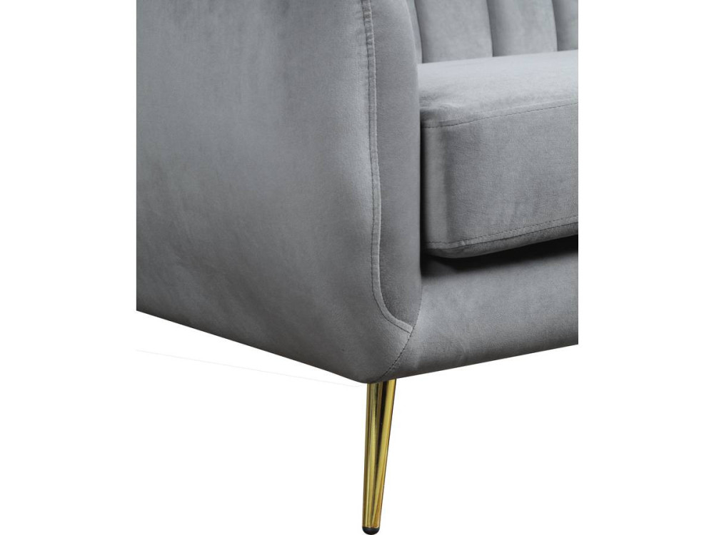 Sofá terciopelo "Evans" - 195 x 84 x 82 cm - 3 plazas - Gris