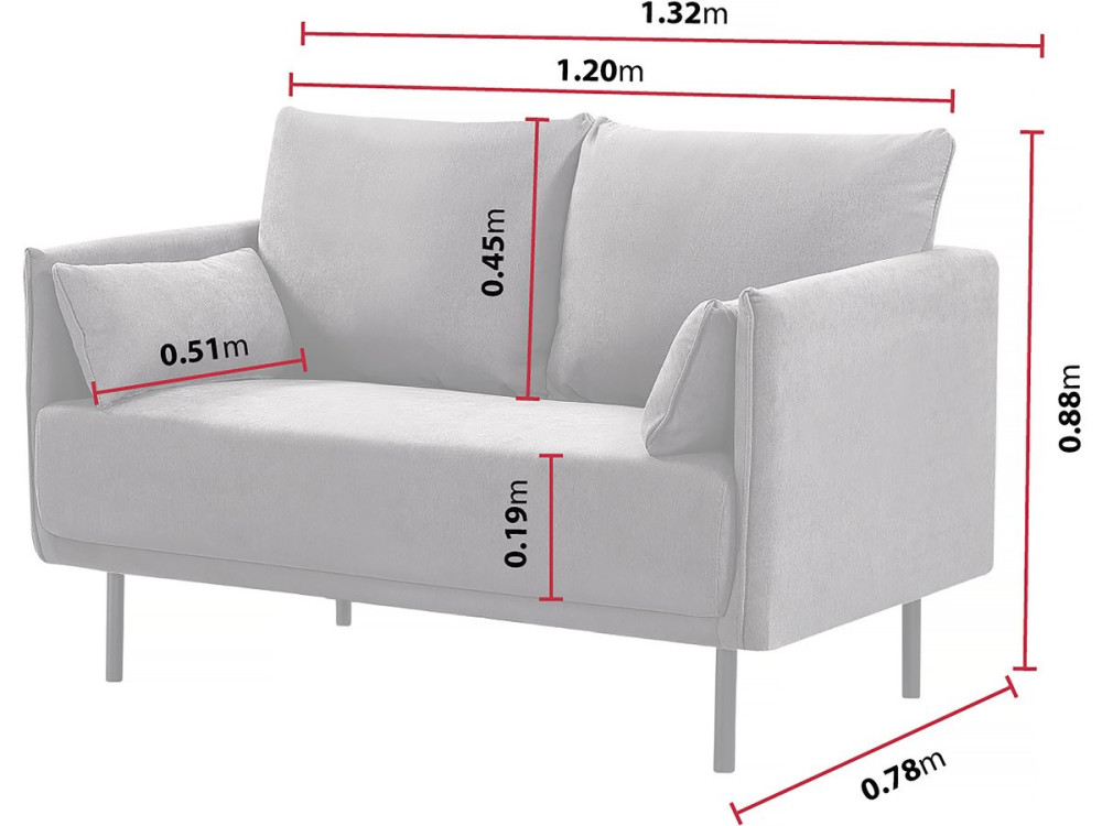 Sofá de tela "Rudy - 132 x 78 x 88 cm - 2 asientos - Gris oscuro