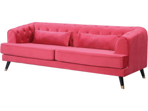 Sofá de terciopelo "Gloria" - 216 x 86 x 76 cm - 3 plazas - Rojo