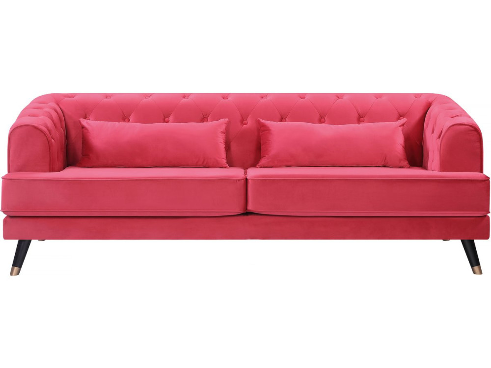 Sofá de terciopelo "Gloria" - 216 x 86 x 76 cm - 3 plazas - Rojo