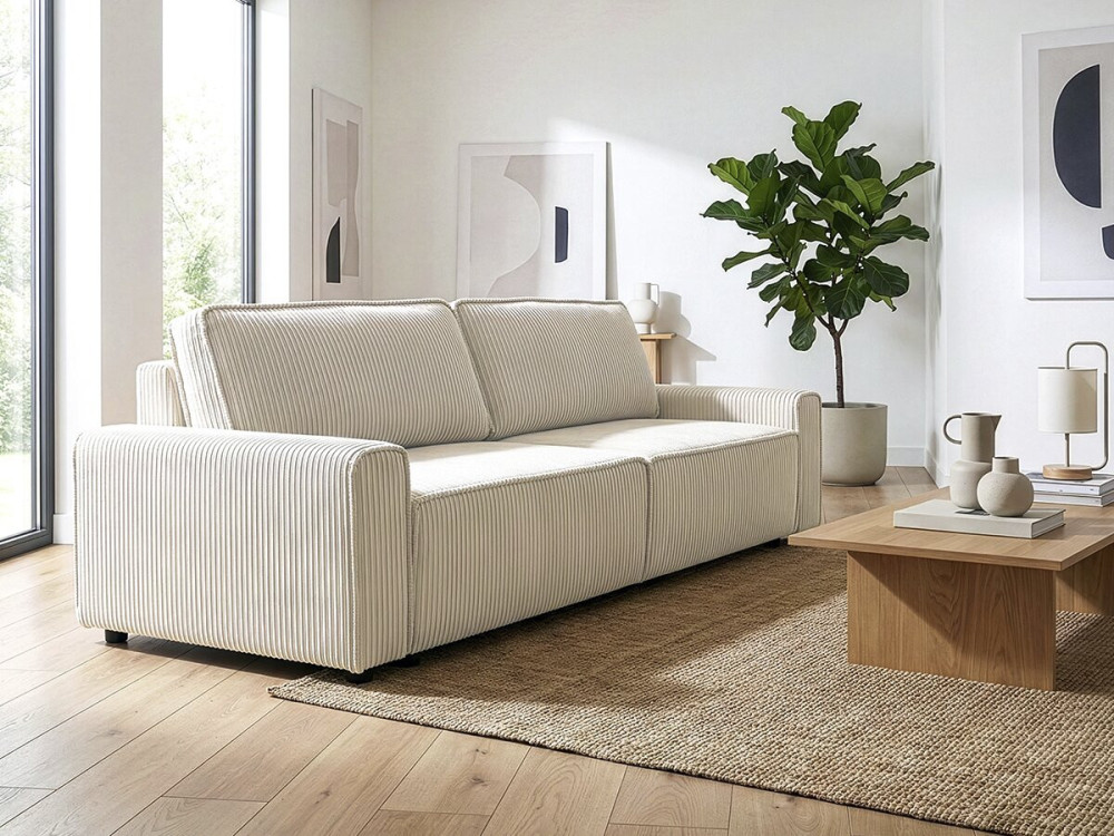 Sofá cama de pana "Montaigne" - 3 plazas - Beige