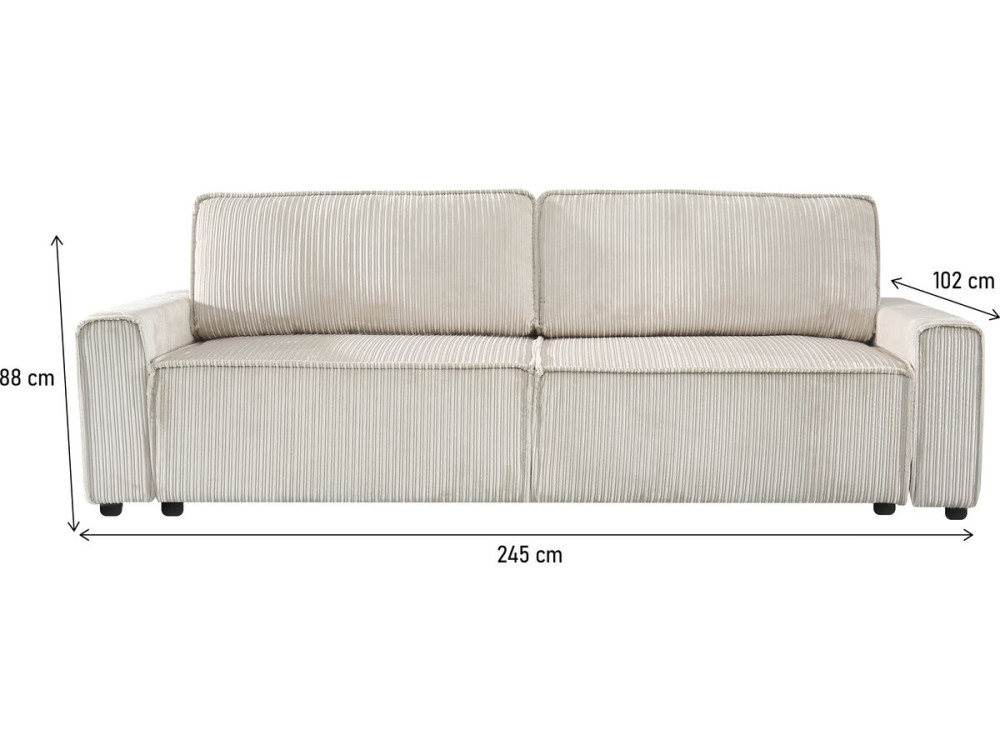 Sofá cama de pana "Montaigne" - 3 plazas - Beige
