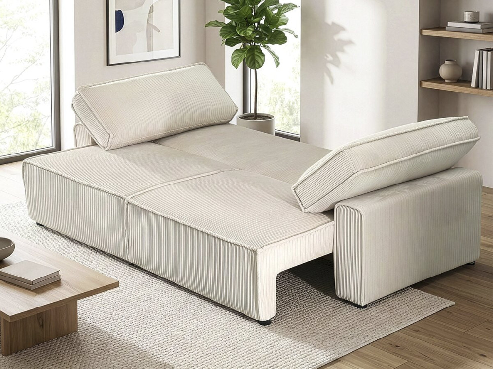 Sofá cama de pana "Montaigne" - 3 plazas - Beige