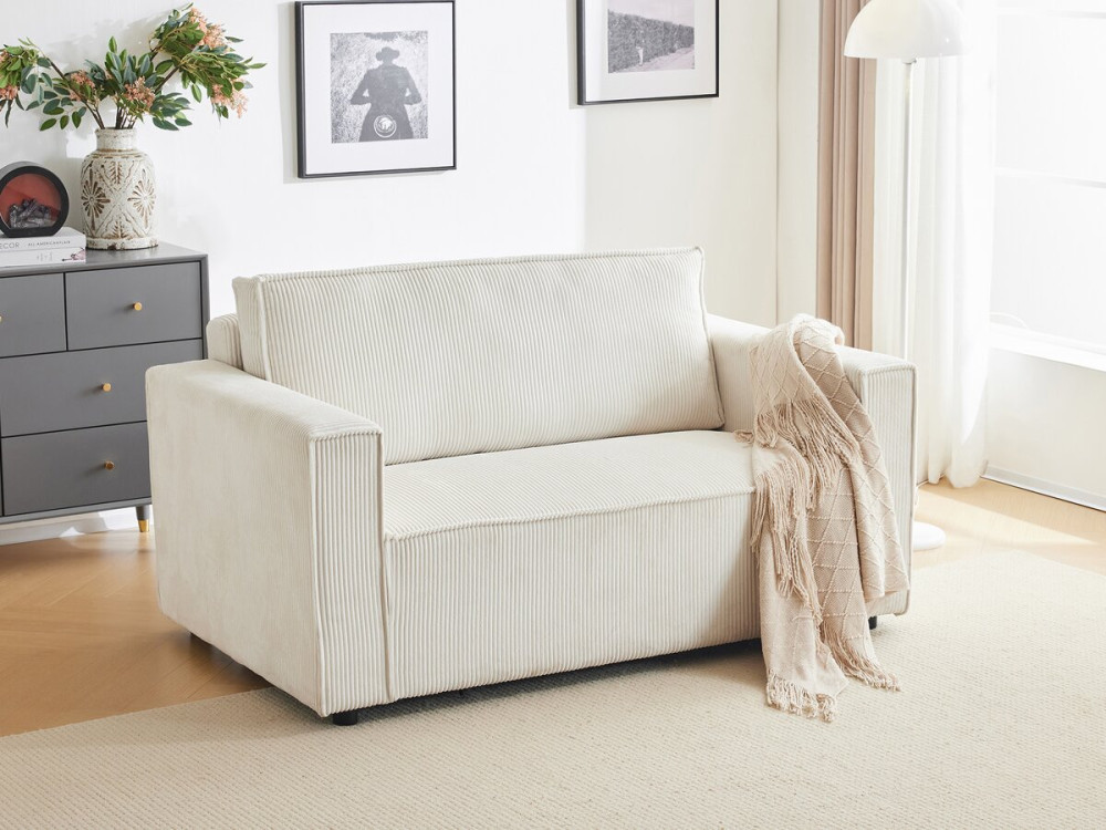 Sofá convertible recto de pana «Grenelle» - 2 asientos - Beige