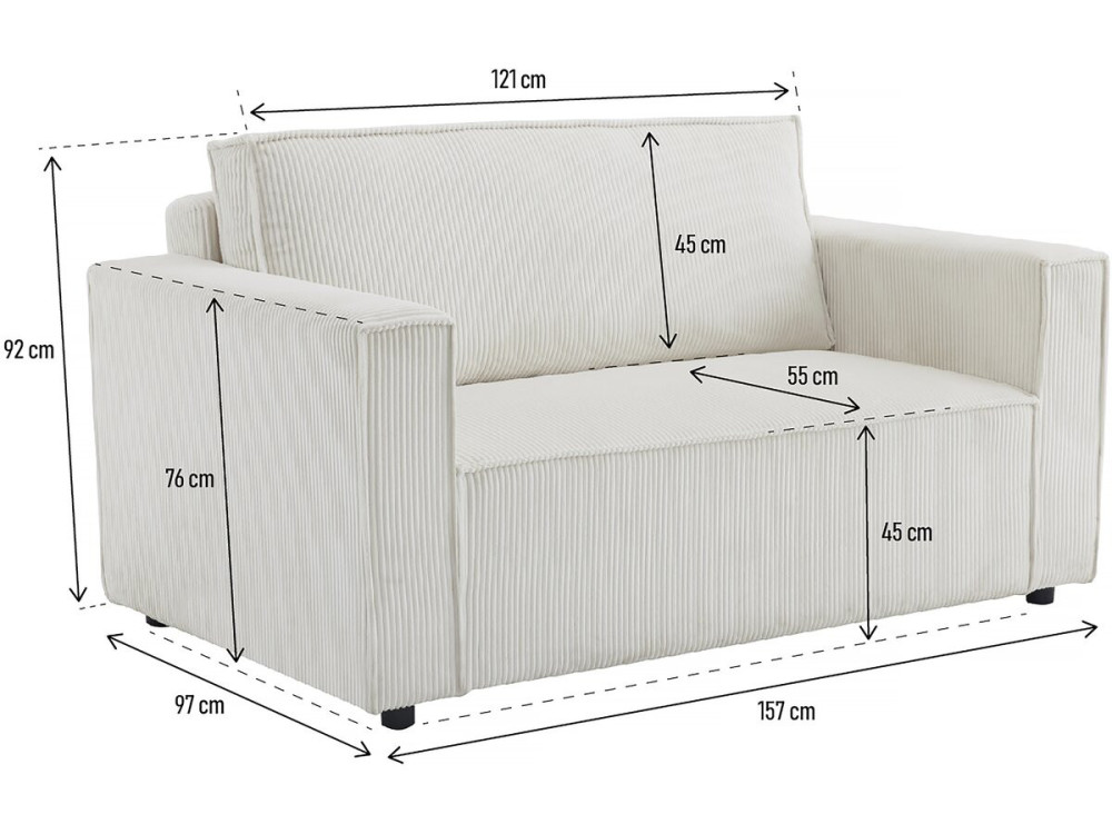 Sofá convertible recto de pana «Grenelle» - 2 asientos - Beige