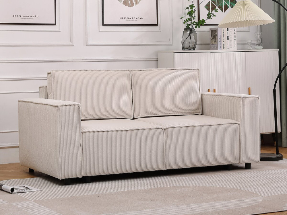 Sofá convertible recto en pana "Montaigne S" - 3 plazas - Beige