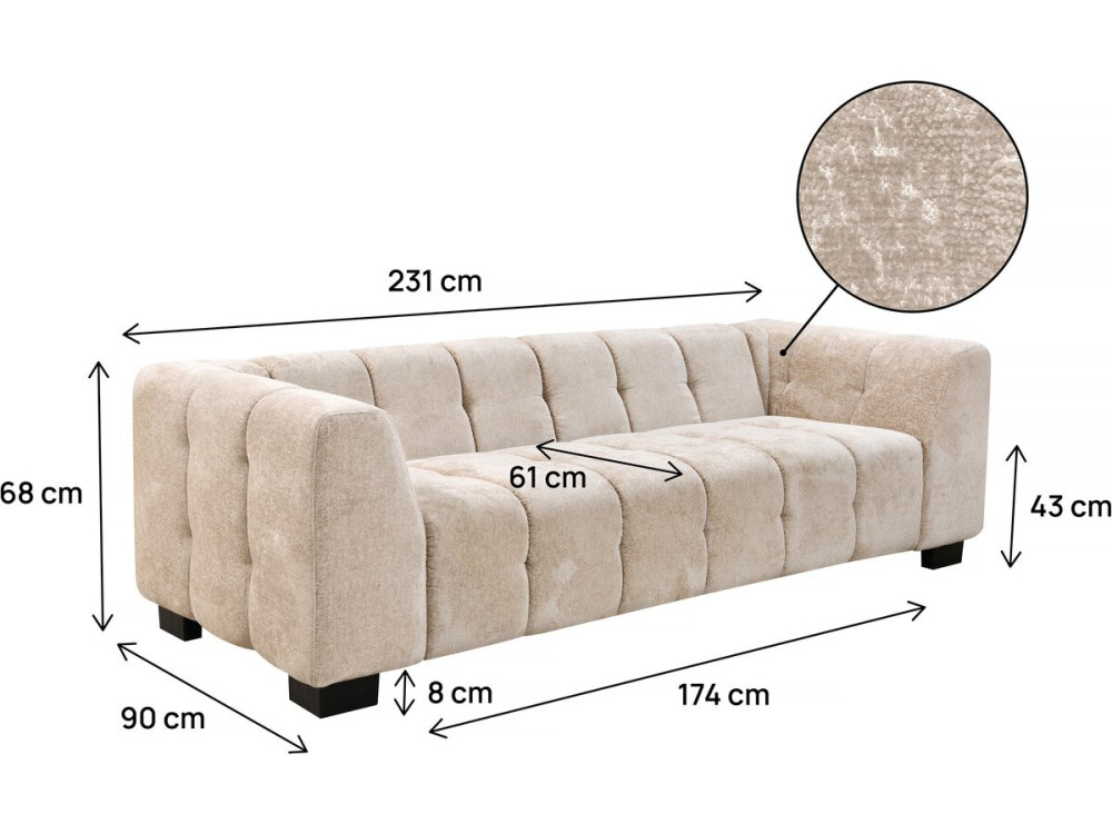 Sofá recto de diseño en tejido de chenilla 3 plazas "Foch" - Beige