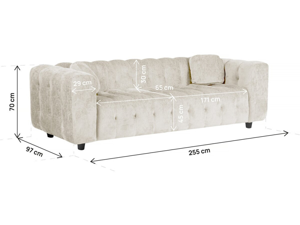 Sofá recto de chenilla "Vendome" - 3 plazas - Beige