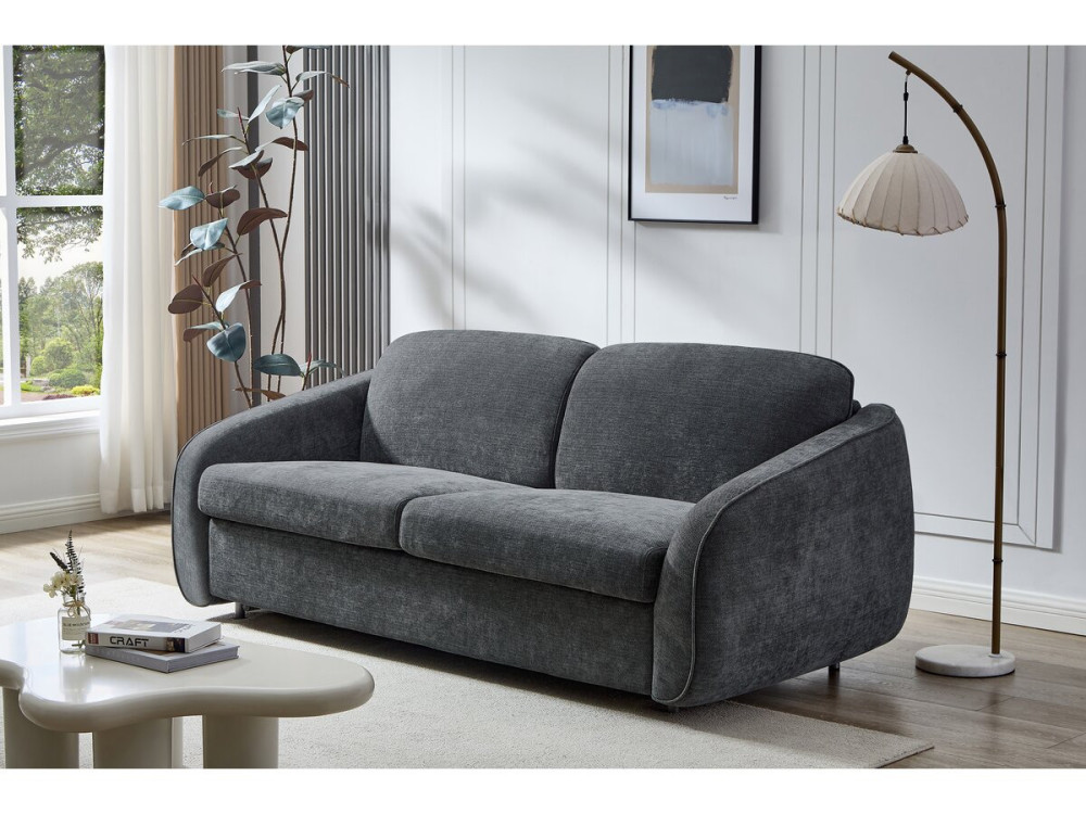 Sofá cama exprés "Laurie" en tejido texturizado - Cama de 140 cm - 3 plazas - Gris