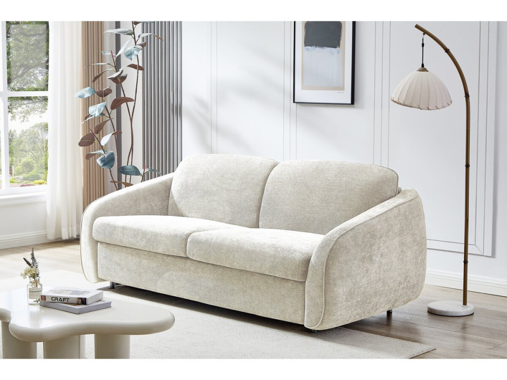 Sofá cama exprés "Laurie" en tejido texturizado - Cama de 140 cm - 3 plazas - Beige