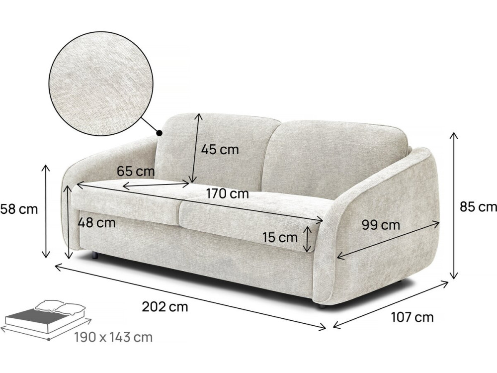 Sofá cama exprés "Laurie" en tejido texturizado - Cama de 140 cm - 3 plazas - Beige