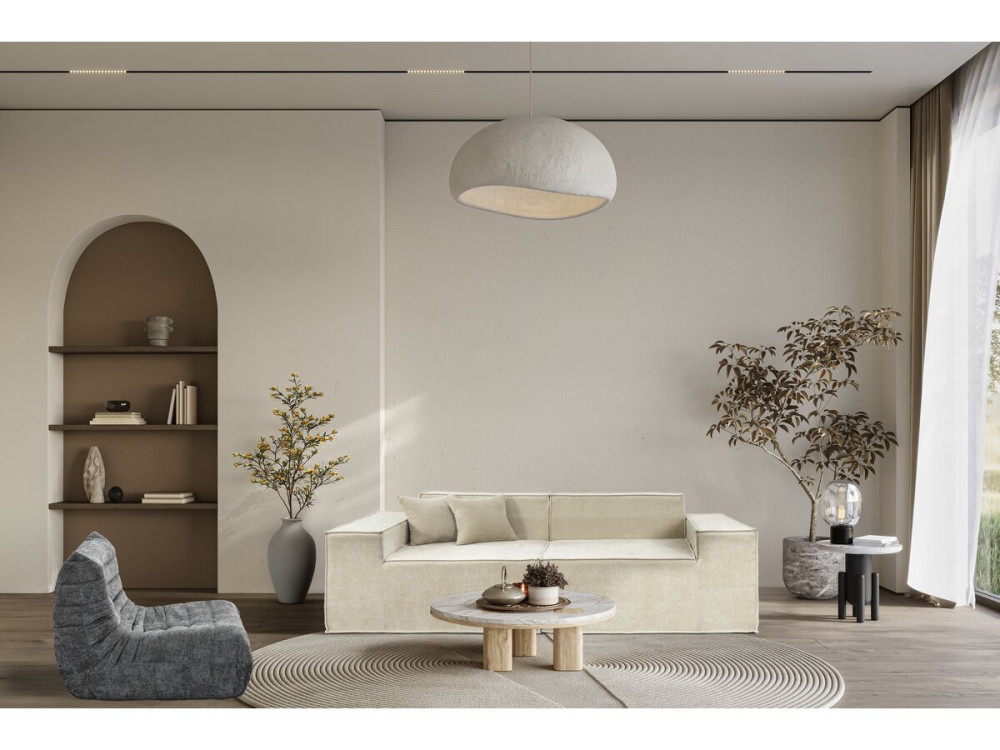 Sofá modular recto de 3 plazas en tejido texturizado "Lusso" - Beige