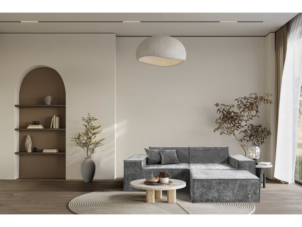 Sofá modular recto con otomana en tela texturizada "Lusso" - 3 plazas - Gris