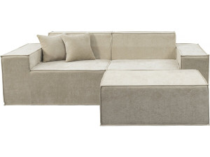 Sofá modular recto con otomana en tela texturizada "Lusso" - 3 plazas - Beige