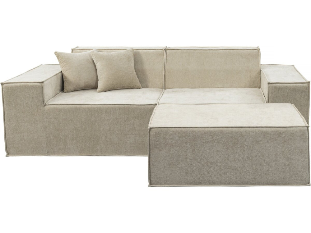 Sofá modular recto con otomana en tela texturizada "Lusso" - 3 plazas - Beige