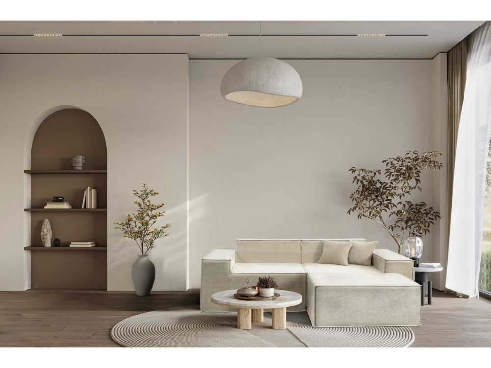 Sofá modular recto con otomana en tela texturizada "Lusso" - 3 plazas - Beige