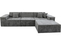 Sofá modular recto con otomana en tela texturizada "Lusso" - 3 plazas - Gris - Gris
