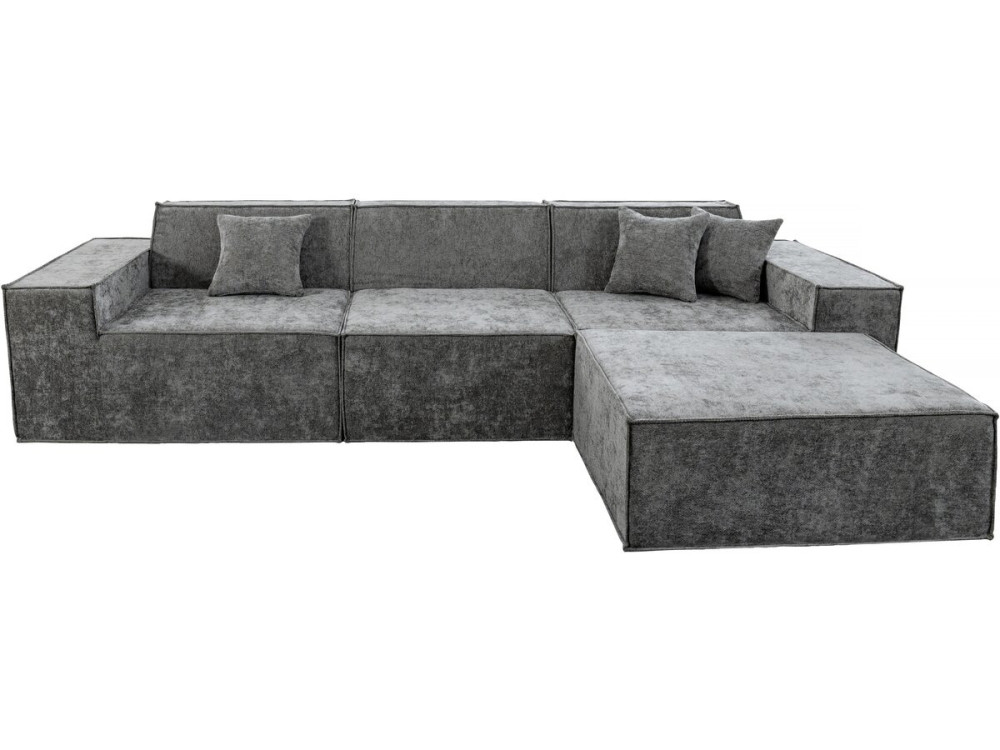 Sofá modular recto con otomana en tela texturizada "Lusso" - 4 plazas - Gris