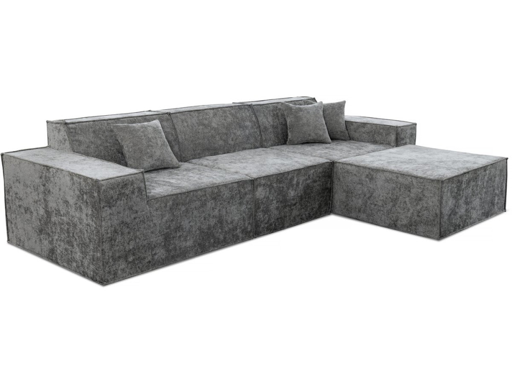 Sofá modular recto con otomana en tela texturizada "Lusso" - 4 plazas - Gris