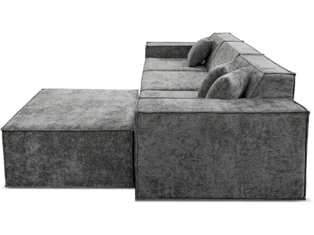 Sofá modular recto con otomana en tela texturizada "Lusso" - 4 plazas - Gris