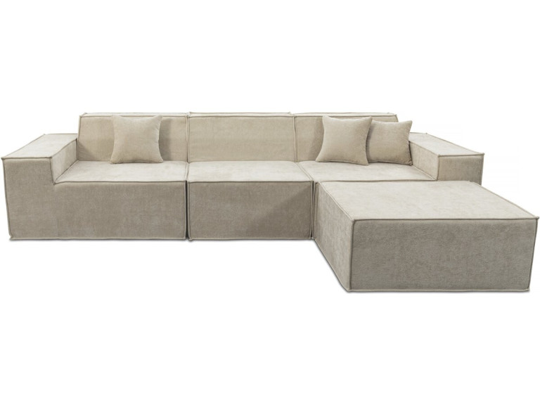 Sofá modular recto con otomana en tela texturizada "Lusso" - 4 plazas - Beige