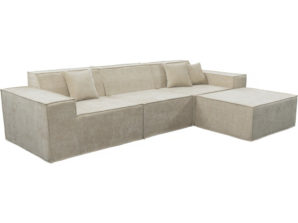 Sofá modular recto con otomana en tela texturizada "Lusso" - 4 plazas - Beige