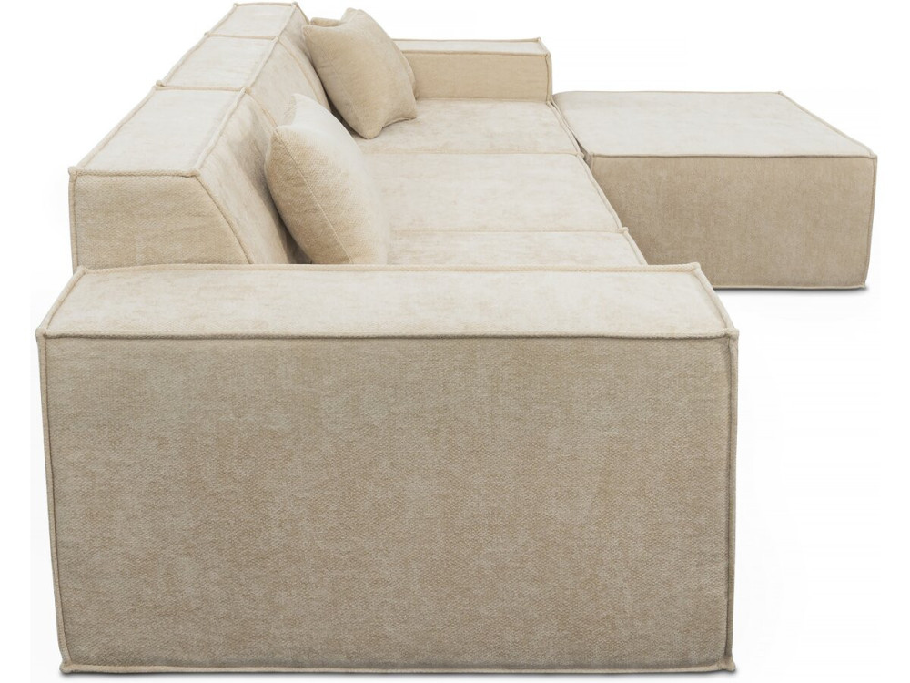 Sofá modular recto con otomana en tela texturizada "Lusso" - 4 plazas - Beige