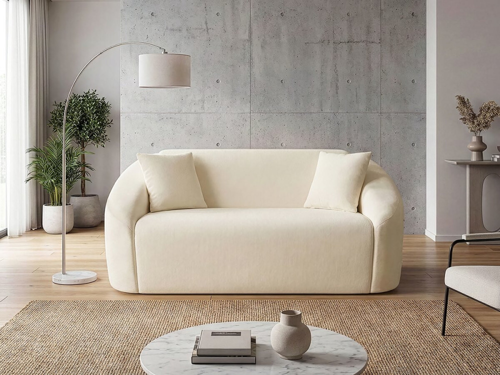 Sofá fijo recto de tela "Ondine" - 2 plazas - Beige