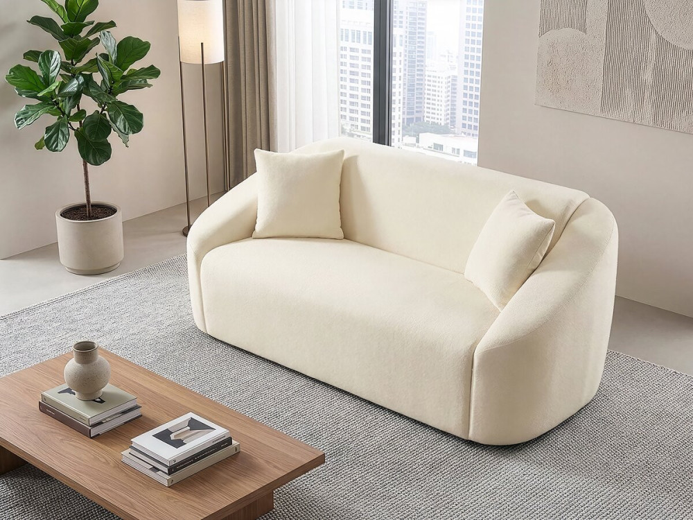Sofá fijo recto de tela "Ondine" - 2 plazas - Beige