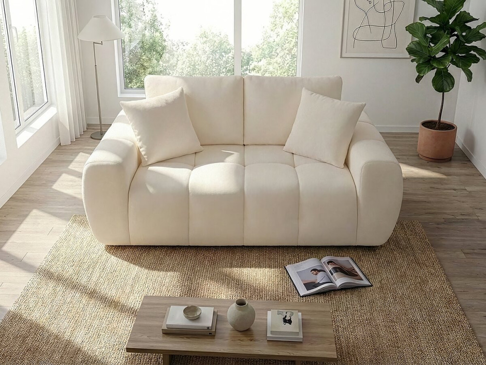Sofá recto "Léonie" en tejido burbuja - 2 plazas - Beige