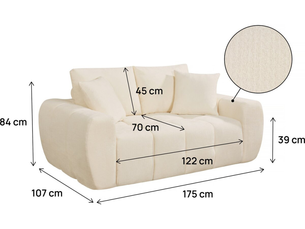 Sofá recto "Léonie" en tejido burbuja - 2 plazas - Beige
