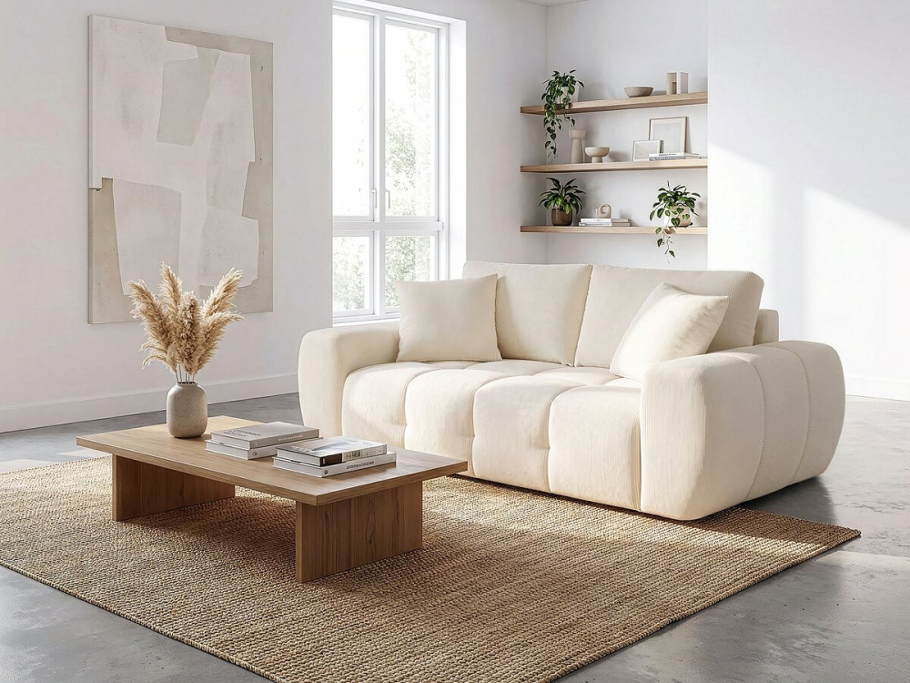 Sofá recto "Léonie" en tejido burbuja - 2 plazas - Beige