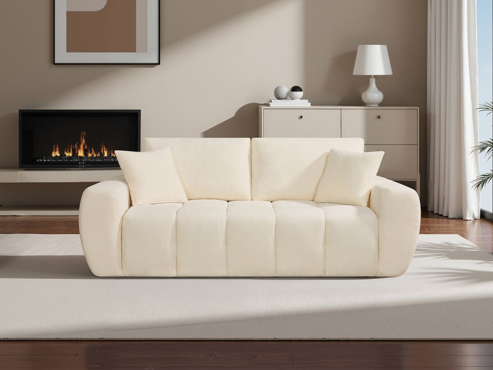 Sofá recto "Léonie" en tejido burbuja - 3 plazas - Beige