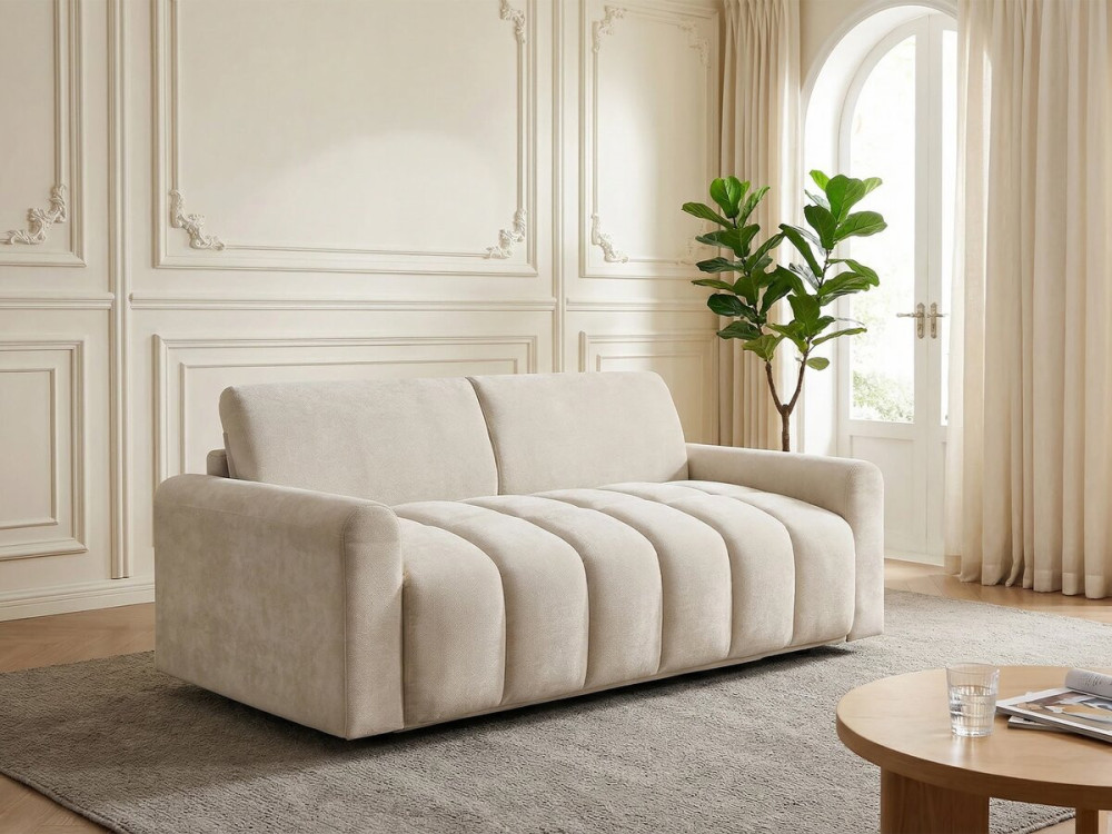 Sofá cama convertible exprés "Isadora" - Colchón 18 cm - Lecho 140 cm - 3 plazas - Beige