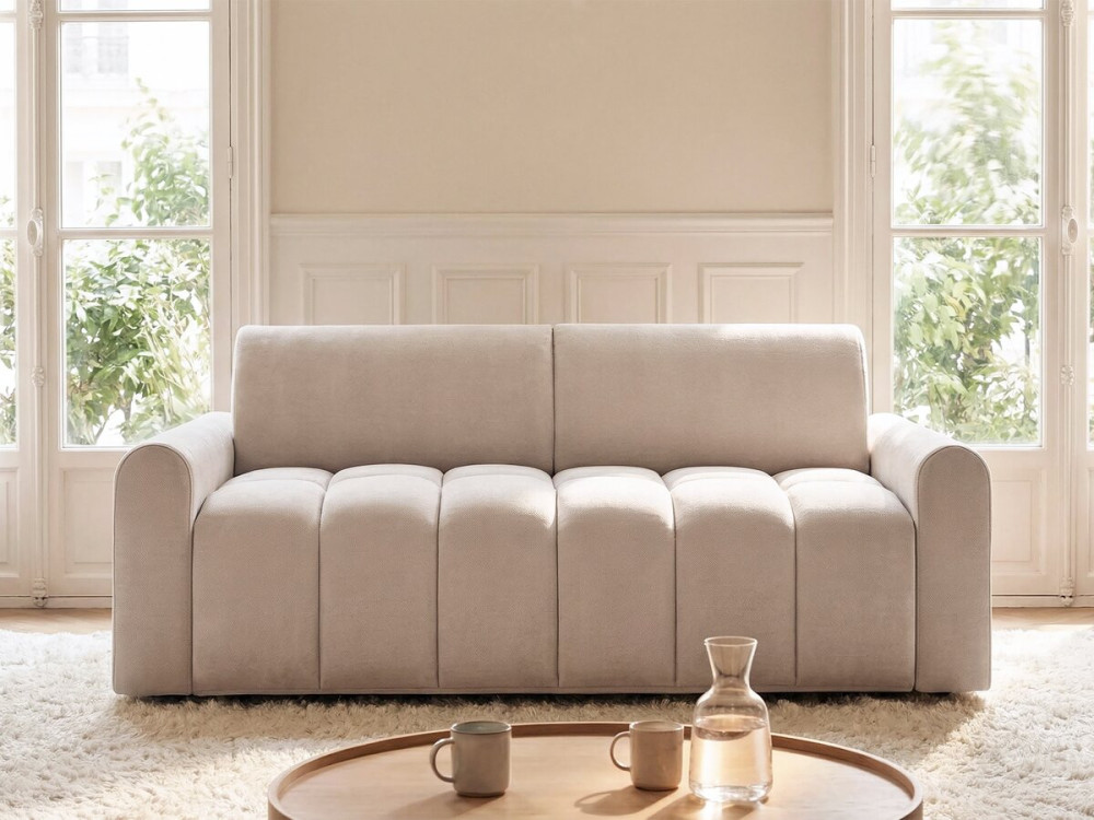 Sofá cama convertible exprés "Isadora" - Colchón 18 cm - Lecho 140 cm - 3 plazas - Beige